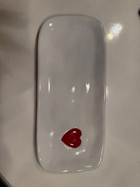 Williams Sonoma White Ceramic Serving Platter with Red Heart Accent